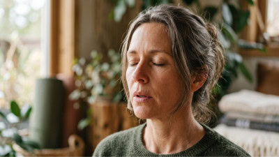 Midlife woman resting with her eyes closed at home.