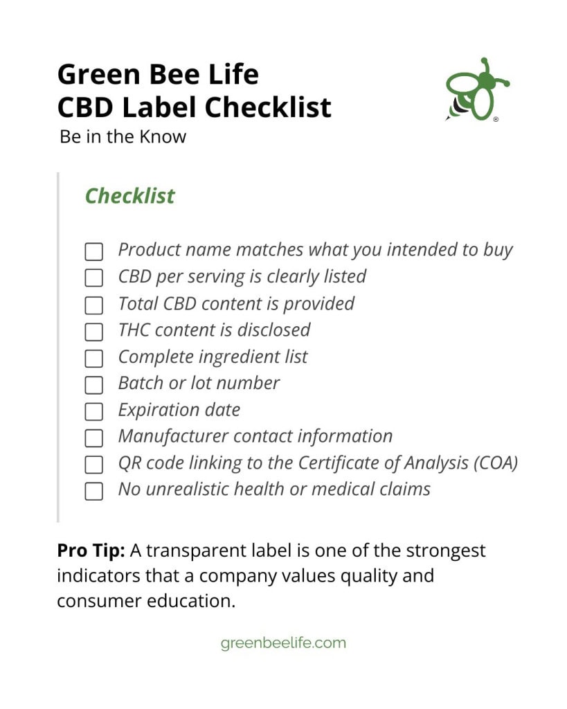 Green Bee Life CBD Label Checklist