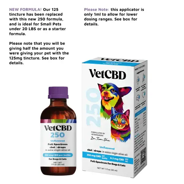 VetCBD Hemp Unflavored Tinctures - Full Spectrum CBD for Dogs And Cats