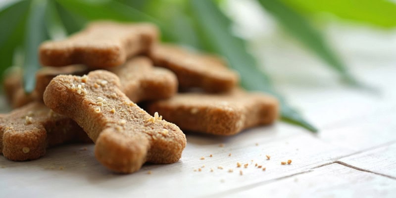 Bone shaped dog treats on a clear wooden table