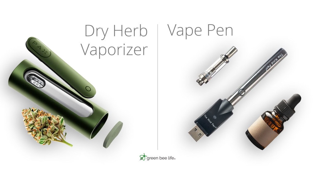 Dry herb vaporizer and cannabis vape pen shown side by side.